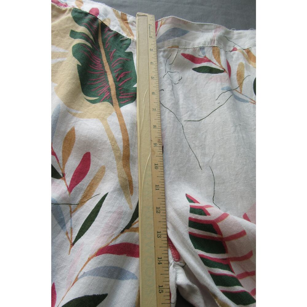 Cynthia Rowley 100% Linen Wide Leg Pull-On Crop Pants XL White Floral Beach Boho - Picture 11 of 11